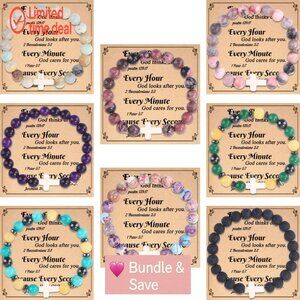 8-Piece Natural Stone Cross Bracelet Set, Stretch Fit, Christian Jewelry